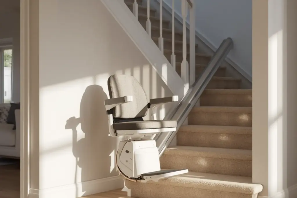 Moderner Treppenlift in hellem Zuhause für barrierefreies Wohnen